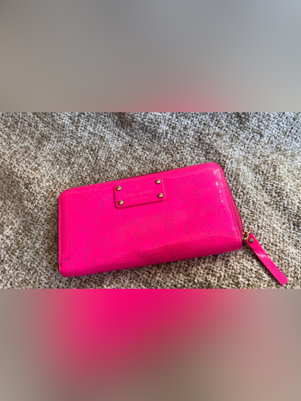Kate Spade New York Hot Pink Perforated Patent Leather Continental Wallet